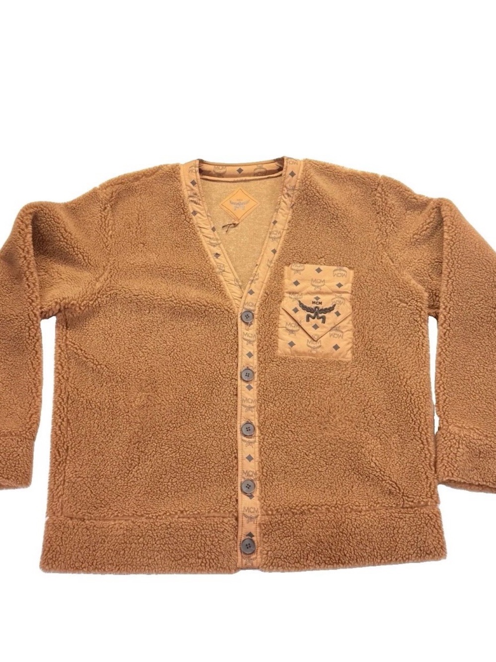 MCM Monogram Pocket Sherpa Cardigan Sweater Jacket sz XL - Picture 1 of 10